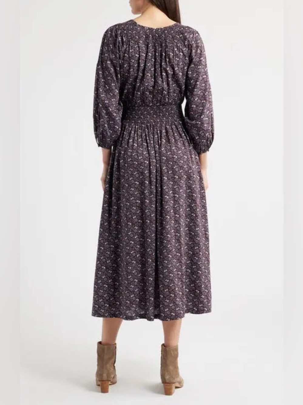 Madewell Shirred Splitneck Floral Midi Dress in Chocolate Raisin, Size XXL, NWT - Picture 4 of 11